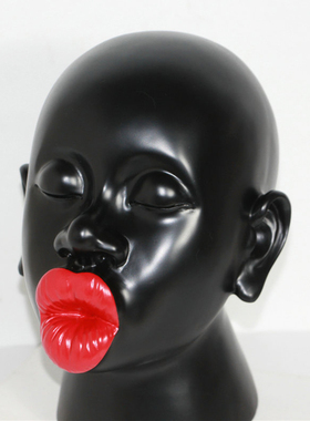 北欧现代抽象黑色人头像红u唇艺术雕塑树脂摆件样板间家居饰品摆