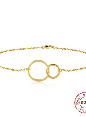 S925纯银冷淡风双圆环圆圈手链欧美热销INS极简上班族穿搭手饰女