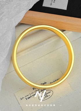 古法传承素面素圈轮胎手镯 新中式民族风沙金12n加厚泥鳅背女手环