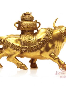 黄铜牛摆件大号纯铜聚宝盆牛十二生肖牛家具客厅装饰品办公室摆放