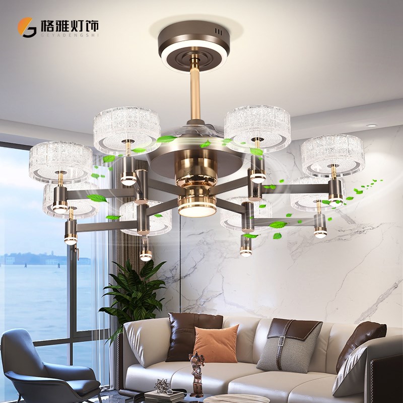 北欧客厅风扇灯8头大气大风力智能语音LED灯芯饭厅吊扇灯餐厅吊灯 - 图0