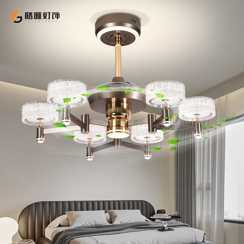北欧客厅风扇灯8头大气大风力智能语音LED灯芯饭厅吊扇灯餐厅吊灯 - 图2