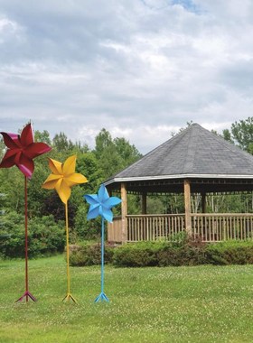 户外金属不锈钢大风车摆件铁艺彩色旋转五叶园林景观风动雕塑装饰