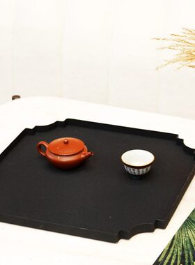 新中式黑色几何磨砂金属托盘禅意茶室茶盘桌面装饰收纳盘家居摆件
