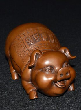 纯铜十二生肖招财福猪摆件紫铜发财猪办公桌客厅博物架装饰工艺品