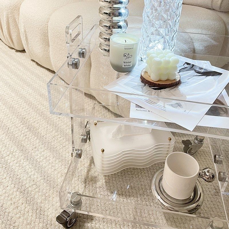 轻奢透明边几亚克力家用小推车组合角几客厅置物架移动茶几床头柜,淘宝优惠券,粉丝福利购,淘宝优惠卷