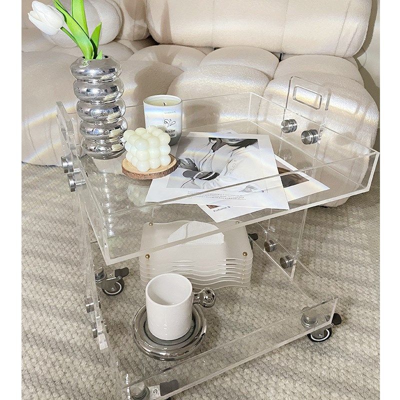 轻奢透明边几亚克力家用小推车组合角几客厅置物架移动茶几床头柜,淘宝优惠券,粉丝福利购,淘宝优惠卷