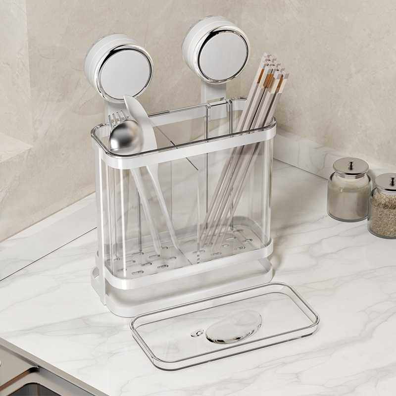 吸盘筷子筒壁挂式免打孔厨房沥水筷笼家用新款筷桶勺子筷子收纳盒,淘宝优惠券,粉丝福利购,淘宝优惠卷