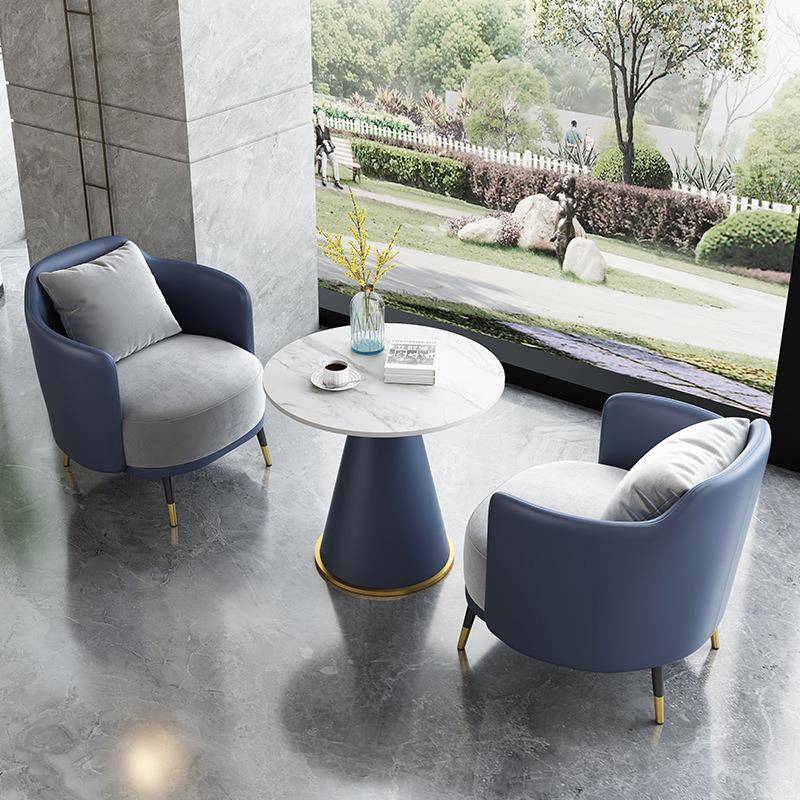 轻奢洽谈桌椅组合售楼处接待会客休闲沙发奶茶店岩板阳台小圆桌子 - 图2