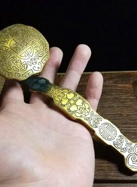 纯铜如意摆件黄铜材质小号福寿如意家居装饰工艺品招财聚福寿如意