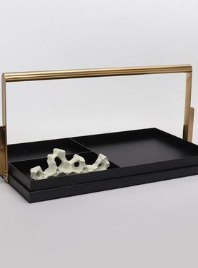 新中式金属样板房装饰品提篮托盘分格盒卧室收纳家居饰品软装摆件