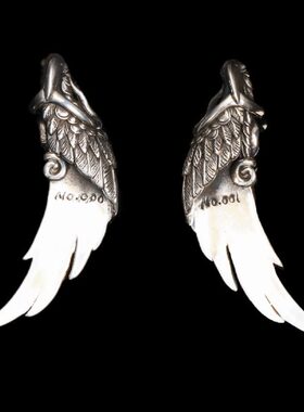 【一丁轮回银饰】风栖翼羽毛吊坠手工藏银镶金银版男款镶嵌送礼