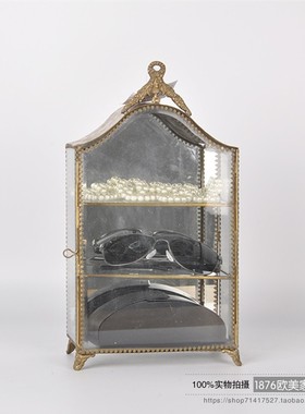 印度进口手d工复古铜边镜面首饰展示柜玻璃小型饰品收纳桌面摆件
