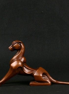 紫铜坐虎摆件抽象派古典铜器工艺品家居装饰品书房办公室桌面摆设