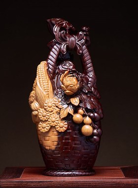 黑檀木雕花梨大丰收摆件实木质五谷丰登家居客厅R装饰店铺开业送