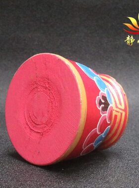 尼泊尔彩绘财神幡底座子锡杖实木底座摆件圆口形摆件居家