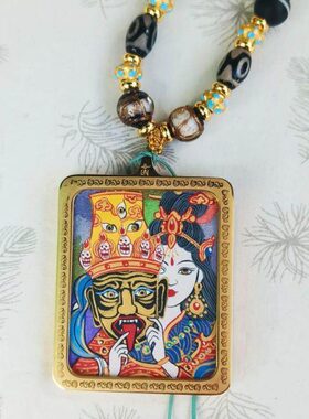 西藏青海热贡纯手工绘扎基拉姆前世今生财神唐卡佛牌吊坠嘎乌盒