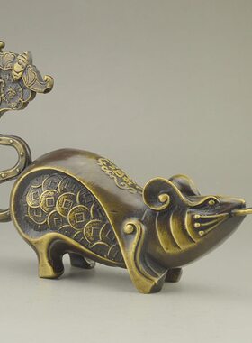 实心纯铜仿古十二生肖老鼠摆件办公桌家居客厅装饰招财工艺礼品