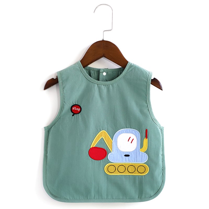 Children's Cartoon Eating Bibs Boy's Cotton Waterproof D Sleeveless Overshirt Baby Anti-Dirty Thin Cute Bib