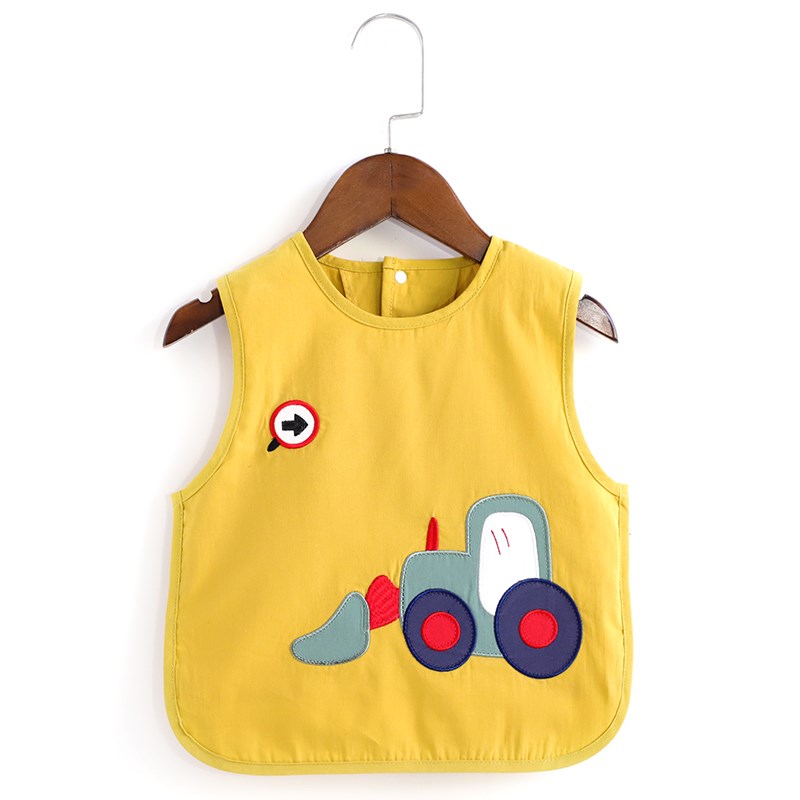 Children's Cartoon Eating Bibs Boy's Cotton Waterproof D Sleeveless Overshirt Baby Anti-Dirty Thin Cute Bib