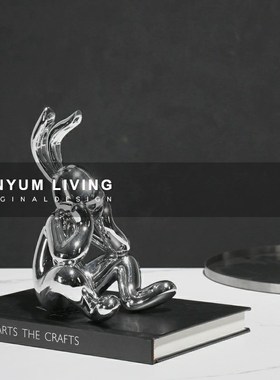 简约现代轻奢创意电镀树脂兔子软装饰品摆件样Q板房间展厅桌面摆