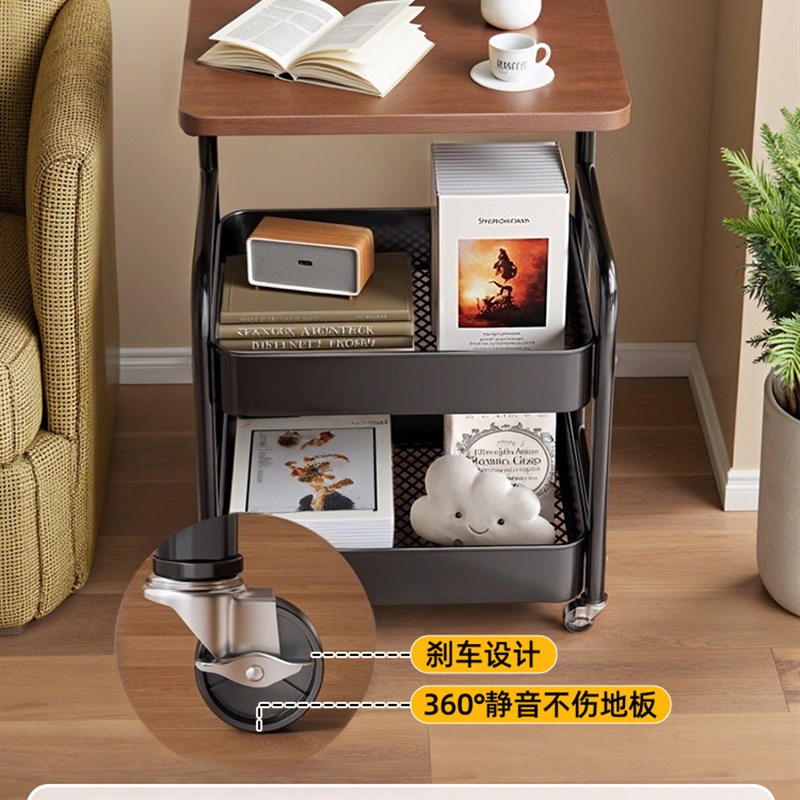 中古可移动小推车收纳置物架床头柜客厅沙发边几茶几零食收纳架子 - 图3