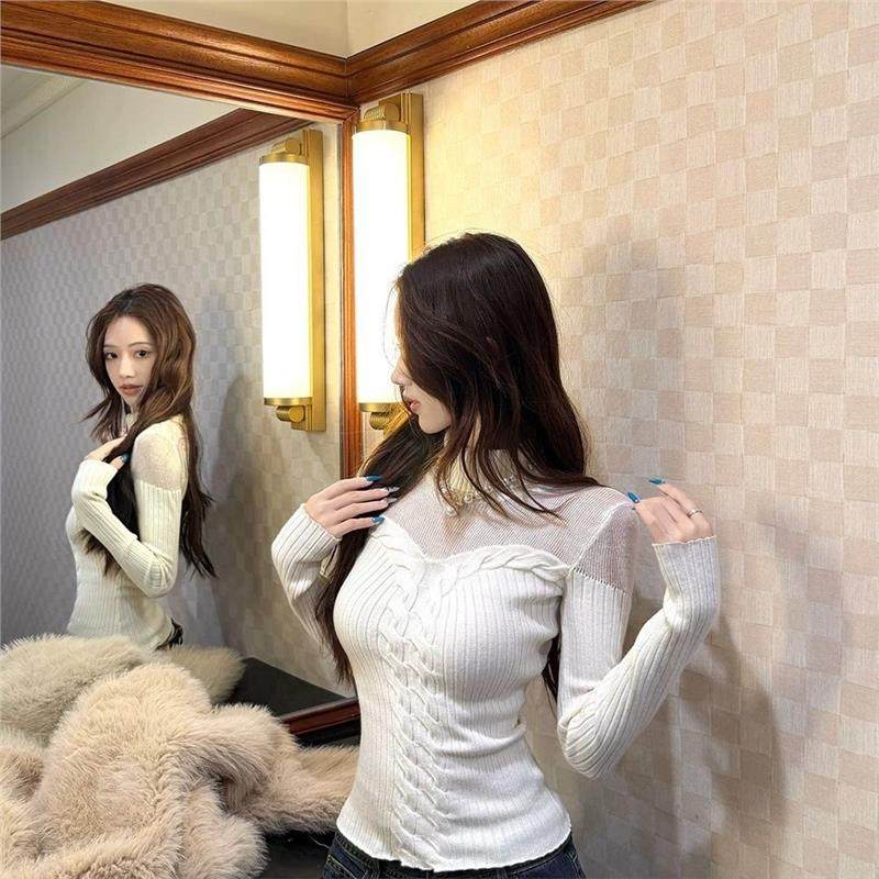 白色镂空麻花软糯半高领毛衣针织衫女秋冬修身韩系超好看长袖上衣,淘宝优惠券,粉丝福利购,淘宝优惠卷