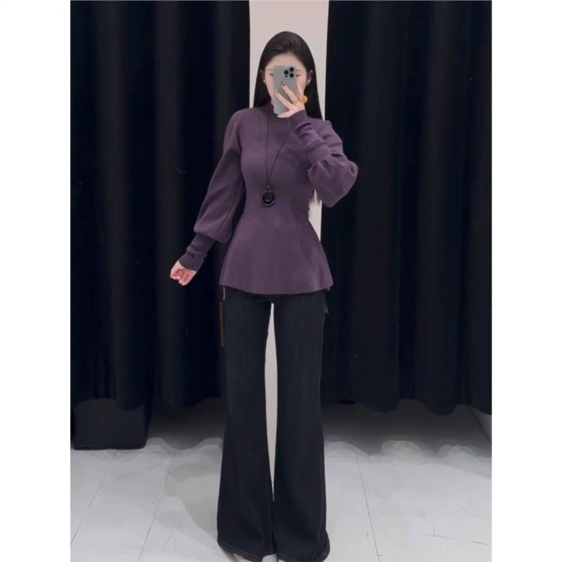 AWMUMU韩系绝美紫色半高领毛衣女辣妹风收腰气质上衣女内搭针织衫,淘宝优惠券,粉丝福利购,淘宝优惠卷