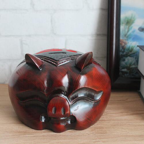 实木十二生肖小猪装饰摆件存钱罐可爱生日能存能取猪猪木质储蓄罐 - 图1