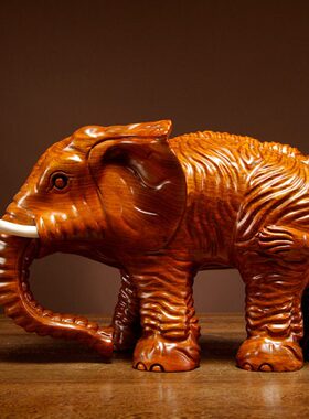 花梨木雕大象摆件实木一对吉祥象家居客厅玄关电视柜装饰乔迁礼品