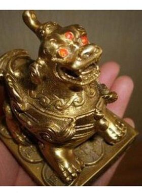 中号7厘米黄铜貔貅摆件客厅玄关门厅办公室招财摆件坐式单角貔貅