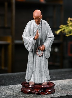 紫砂禅意小和尚摆件中式家居客厅书房茶室茶几人物鱼缸Z造景装饰