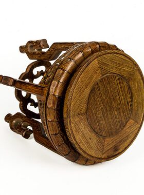 鸡翅木圆形实木小矮凳虎头几花几花盆景花架雕刻鱼缸花瓶奇石底座