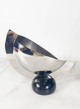 北欧现代亮面不锈钢大理石底座创意花器客厅电视柜干花花瓶摆件