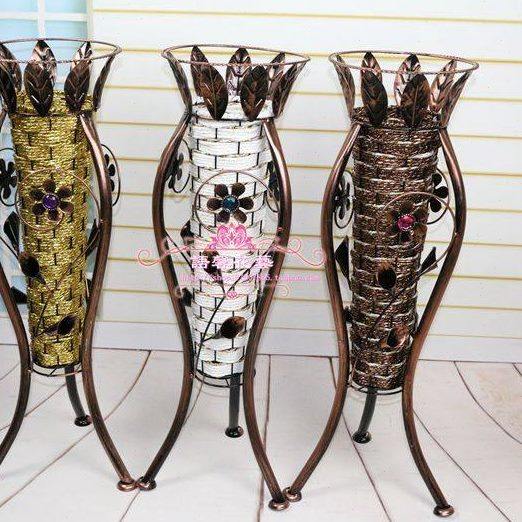 欧式经典家居装饰藤编铁艺客厅三脚铁艺落地花瓶干花插花花器包邮,淘宝优惠券,粉丝福利购,淘宝优惠卷