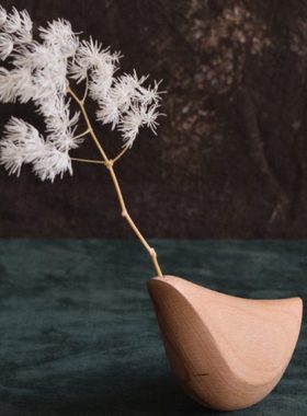 象有形/实木日式鸟形现代抽象造型花插  干花花器 玄关桌面摆件