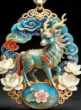 合金吊坠粉黛祥鹿项链国潮新中式