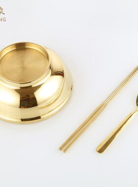 饭碗餐具铜碗铜饭碗铜筷子 勺子黄铜寸三件套面碗英6瑞5金大号.象