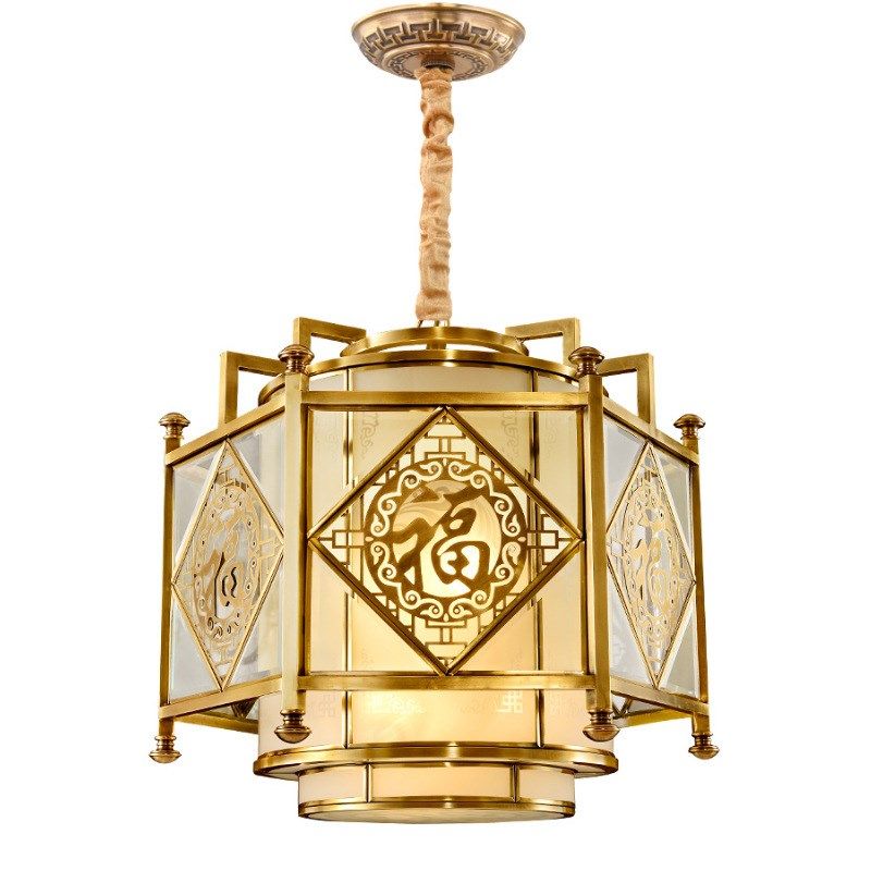 新中式卧室过道全铜灯笼复式楼大B门口阳台楼梯吊灯福字灯笼吊灯,淘宝优惠券,粉丝福利购,淘宝优惠卷