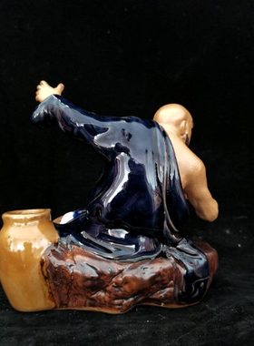 石湾公仔陶瓷鲁智深摆件桌面笔筒干花插水培绿箩多肉花盆礼品摆设