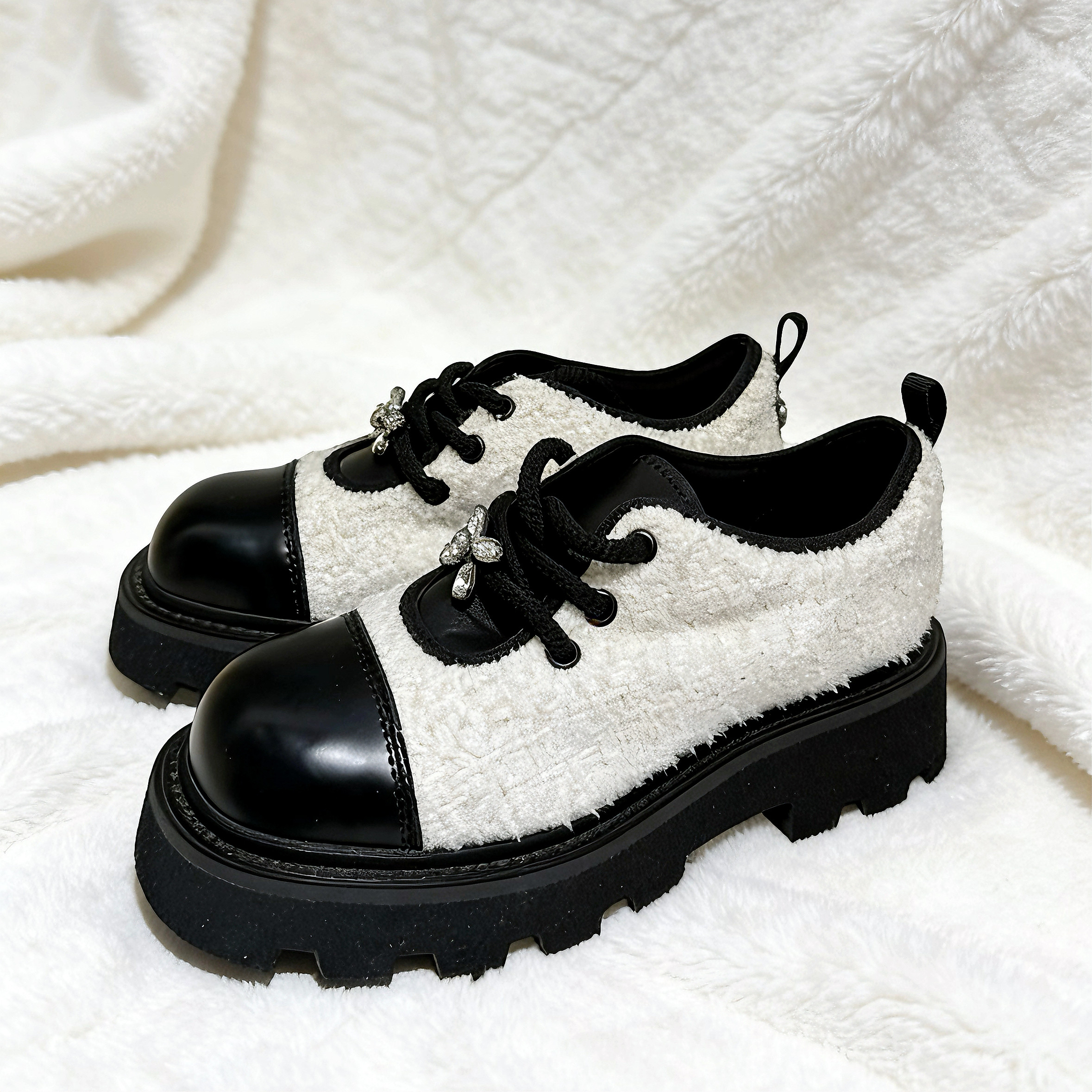 乐福鞋2026新款粗跟圆头系带厚底增高小香风编织风小香风女鞋单鞋,淘宝优惠券,粉丝福利购,淘宝优惠卷