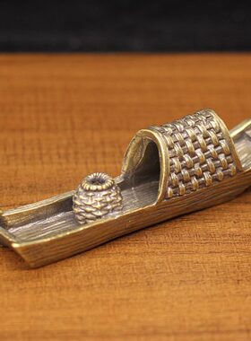 压铜船香插书房复古铜小摆件纯铜雕鸬鹚乌篷船实心仿古镇纸中式尺