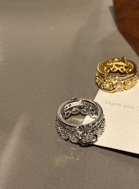 多种戴法土星素圈锆石闪闪戒指女轻奢个性冷淡风气质独特感指环戒