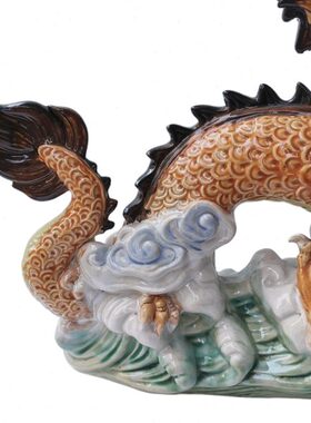 石湾公仔陶瓷艺术品十二生肖龙客厅纯手工家居装饰摆件飞黄腾达