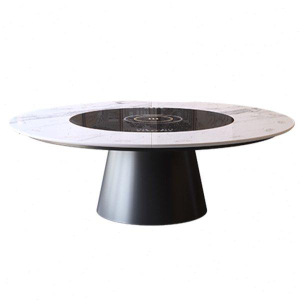电动内嵌转盘岩板餐桌现代简约带电磁炉餐厅酒店定制大理石大圆桌,淘宝优惠券,粉丝福利购,淘宝优惠卷