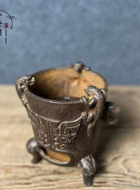 古董古玩铁器兽头炭火炉仿古铸铁煮茶炉中式古典会所家居收藏摆件