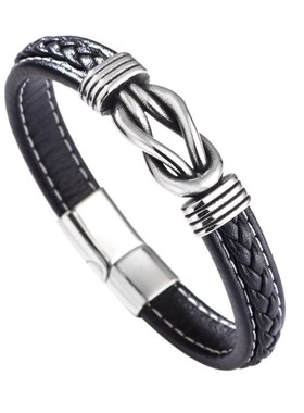 欧美跨境皮手链地摊饰品钛钢配件复古个性朋克风男士手镯真皮手链