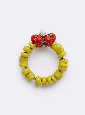 欧美小众设计ins风bv款釉彩色时髦电话绳花朵弹簧圈戒指指环女