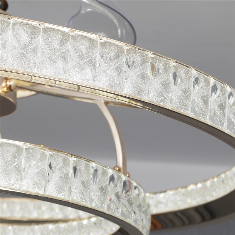 新款水晶隐形风扇吊灯三色变光全铜电机智能语音吊扇灯 - 图3