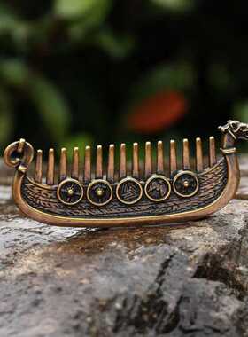 Viking Drakkar Beard Comb Hand-Cast Metal维京龙骨胡须梳手工